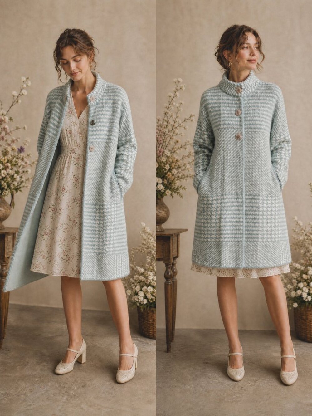 NWT Vintage Italian Designed Mixed Houndstooth Aline Cardigan - Pierre Carlo